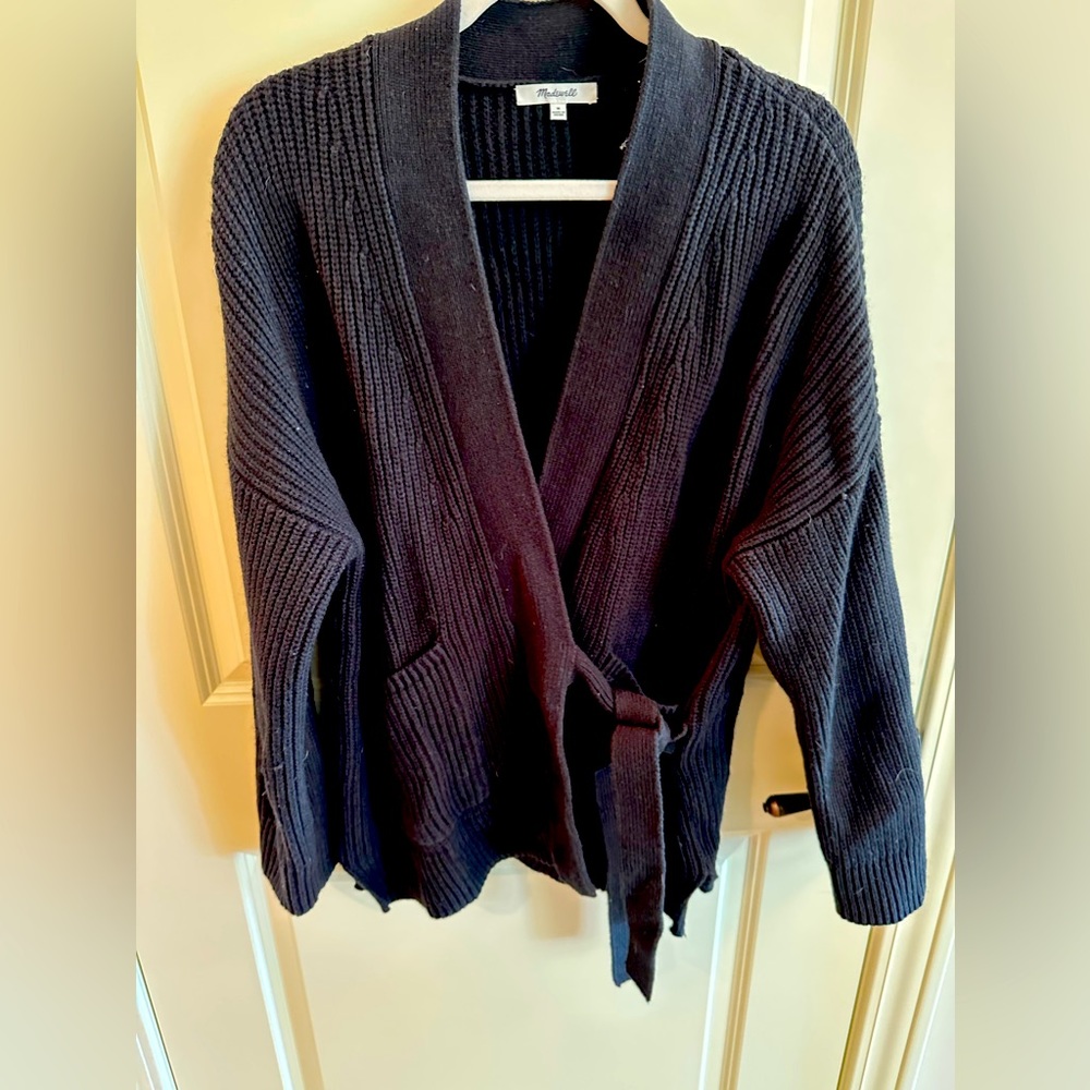 Madewell navy wrap sweater with tie